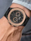 Taper Men's Black Chronograph Leather Watch 1514089 - Image 4