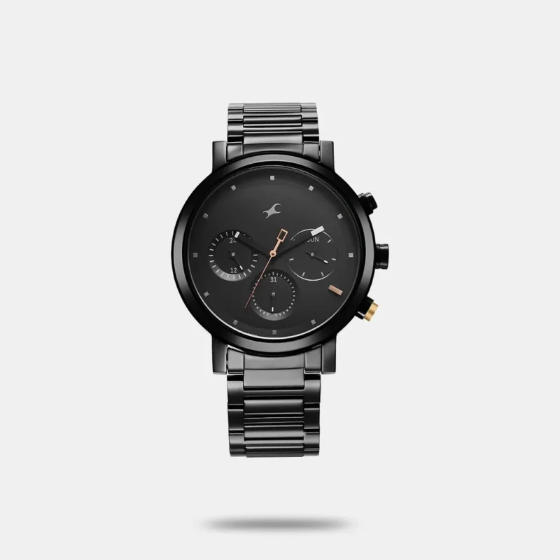 Fastrack Tick Tock Quartz Analog Black Dial With Black Stainless steel Strap Watch for Guys - 3287KM06