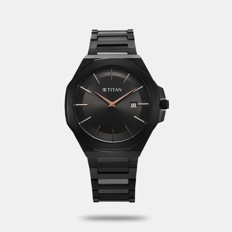 Titan Classic Slim Quartz Analog with Date Black Dial Stainless Steel Strap Watch for Men - 90167NM01