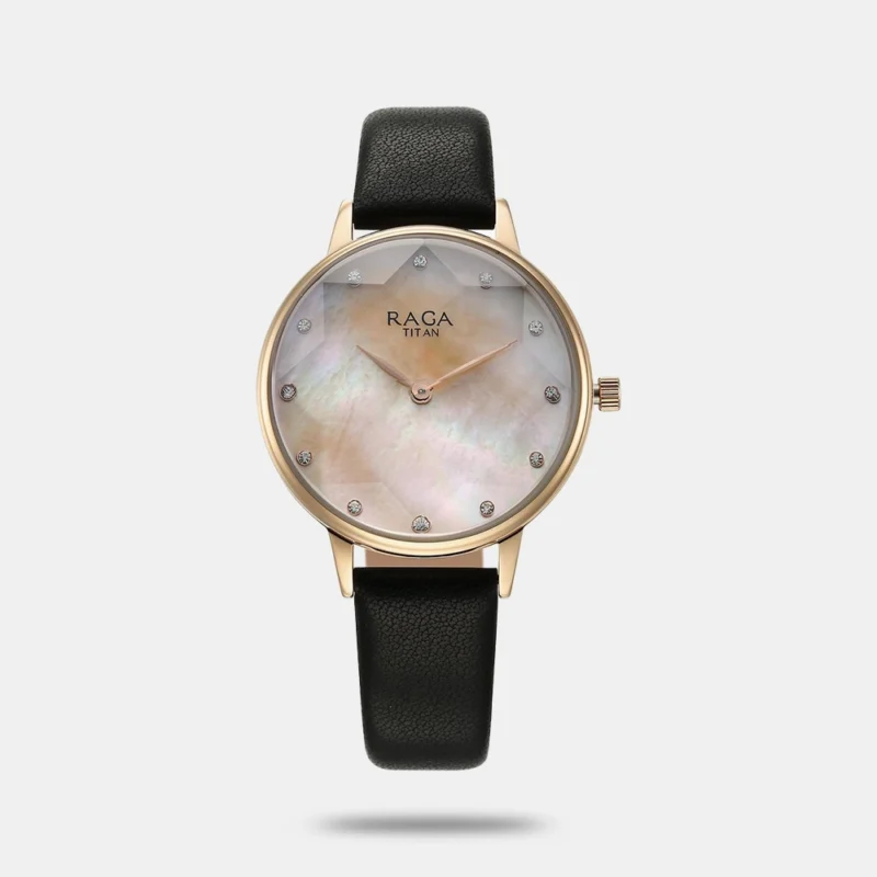 Titan Raga Showstopper Quartz Analog Mother Of Pearl Dial Leather Strap Watch for Women - 95274WL02