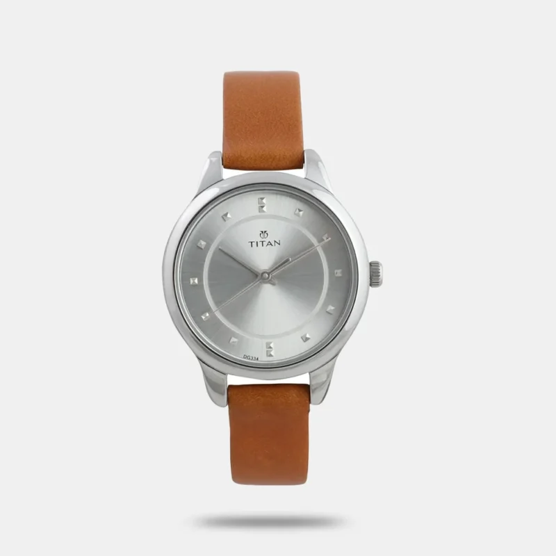 Titan Workwear Silver Dial Women Watch With Leather Strap - NP2481SL06