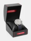 Titan Men's Minimalist Zen Watch: Sleek Leather Strap with Contrast Hands - Image 4
