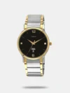 A perfect amalgamation of style and functionality, this men's analog watch from Timex is a must-have wrist essential. Its stainless steel strap comes in combined shades of silver and rose gold that elevates the look of the watch. Operated by a quartz movement, the navy round dial features plain three hands, bold stick and numeral indices at five-minute intervals, day and date display windows, stone studded marking at the 6th-hour position and a crown for time adjustment. Furthermore, it is complemented with a hook buckle clasp that ensures a secure fit on the wrist.
