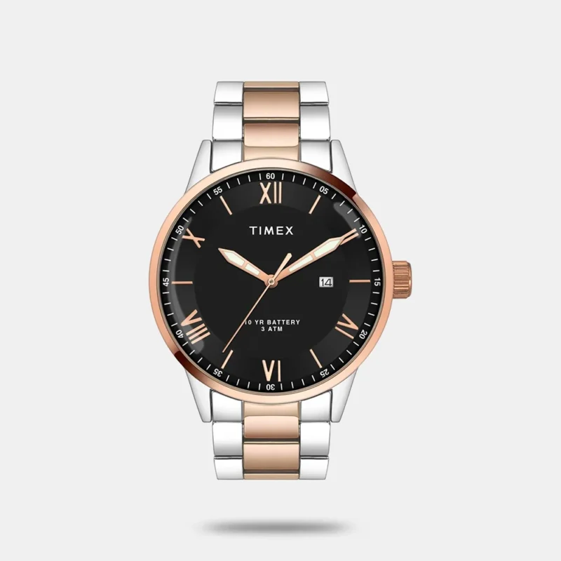 Timex Men Analog Black Round Brass Dial Watch- TWTG10410