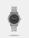 Effectively combining functionality and modern-day style, this men's analog watch from the Straight Lines collection by Fastrack is a must-have timepiece. Its stainless steel strap vaunts an elegant silver hue that enhances the look of the watch. Safeguarded by a mineral glass, its silver round dial is encompassed in a 45 mm case. It displays plain three hands, stick and numeral hour markings, brand naming at the 3rd-hour position, brand logo at the 9th-hour position and a crown for time adjustment. Furthermore, it is complemented with a fold-over clasp that ensures a secure fit on the wrist.