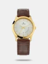 Look modish by wearing this men's analog watch from the Karishma collection by Titan. The Blue round-shaped Roman and stick dial is nestled in a 40 mm case. It features a plain 3-hand functionality and works on a quartz movement. The genuine leather strap exudes a brown hue that accentuates the look of the watch. Moreover, it is fitted with a buckle clasp that ensures a secure fit on the wrist. It is water-resistant up to 30 m. <div id="product-details-lists" class="row"> <div id="product-details-lists-col1" class="col-sm-5 col-xs-6"></div> </div>