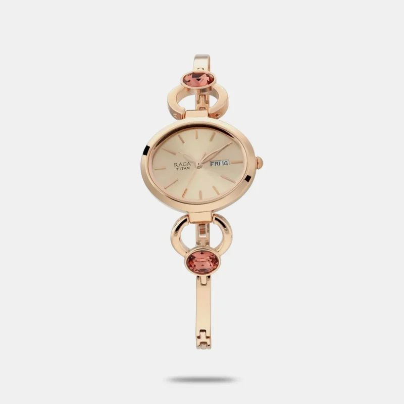 Titan Raga Viva Rose Gold Dial Analog with Day and Date Metal Strap Watch for Women - NR2621WM01