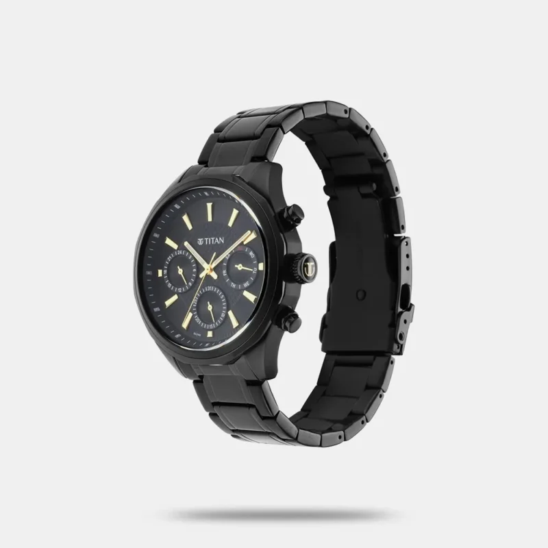 Titan Quartz Multifunction Black Dial Stainless Steel Strap Watch for Men - NR1829NM02 - Image 2