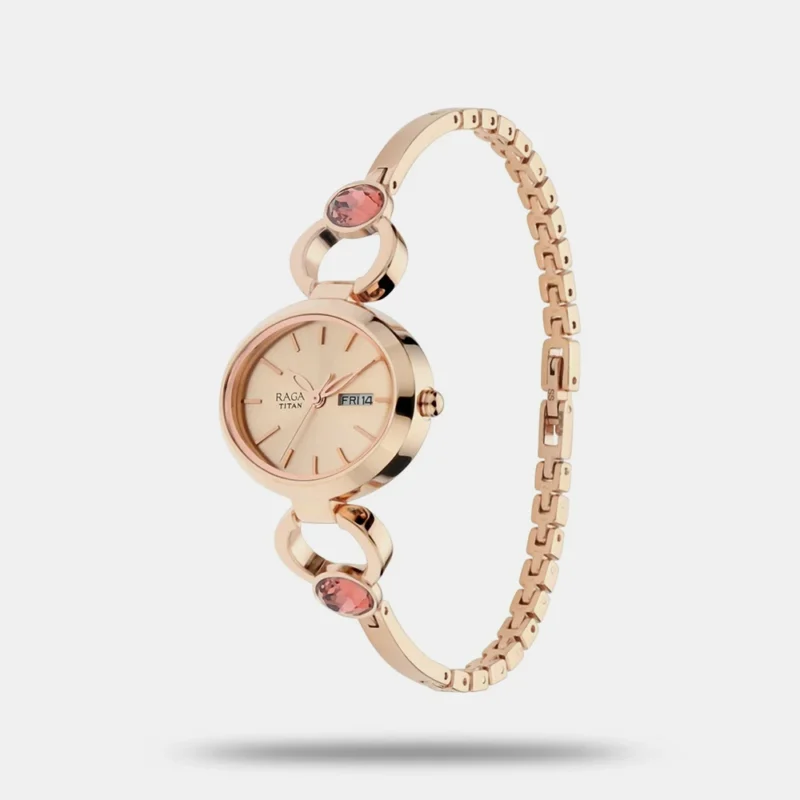 Titan Raga Viva Rose Gold Dial Analog with Day and Date Metal Strap Watch for Women - NR2621WM01 - Image 2