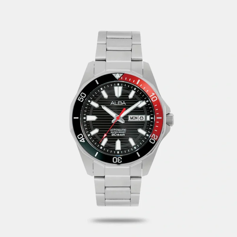 Alba AL4457X1 Noir Dial With Black + Red Rotating Bezel Automatic