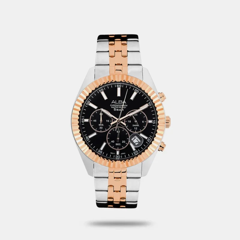 Alba AT3H12X1 Black-Gold Dial Chronograph Watch