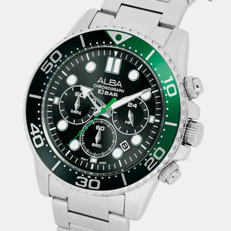 Alba AT3J39X1 Midnight Black Dial with Black+Green Bezel Chronograph - Image 2