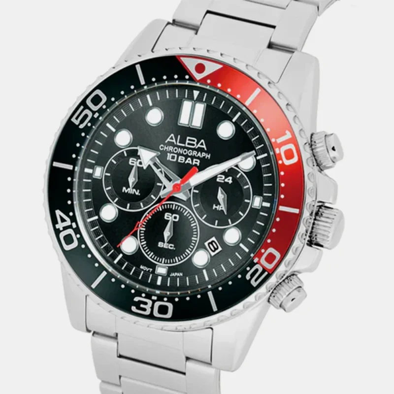 Alba AT3J37X1 Midnight Black Dial with Black+Red Bezel Chronograph - Image 2