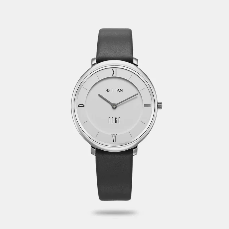Titan Edge Slim Leather Strap Grey Dial Analog Watch for Women NR2655SL01