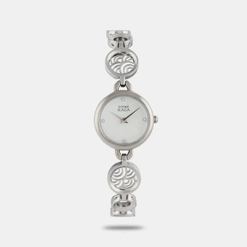 Titan Quartz Analog Mother of Pearl Dial Stainless Steel Strap Watch for Women NE2512SM01