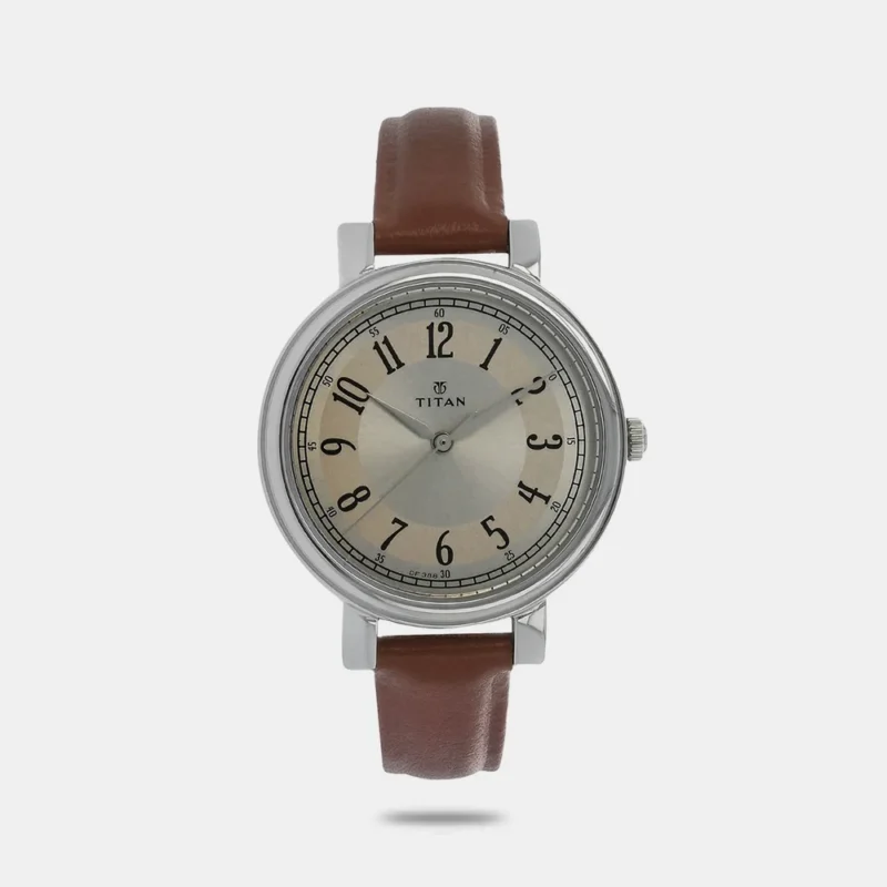 Titan Quartz Analog Off White Dial Leather Strap Watch for Women NK2554SL01