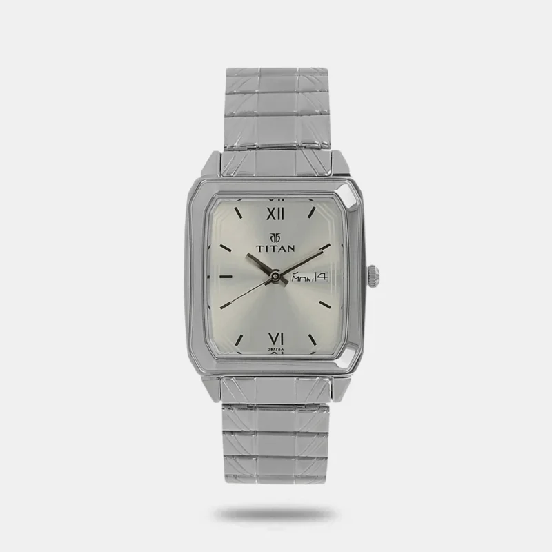Titan Quartz Analog with Day and Date Silver Dial Stainless Steel Strap Watch for Men NL1581SM03