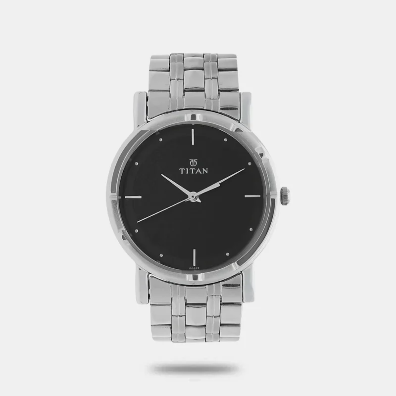 Titan Men's Elegance Watch: Black Dial with Sleek Link Strap NN1639SM02
