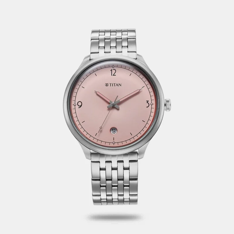 Titan Timeless Treasures Quartz Analog with Date Pink Dial With Silver Color Stainless Steel Strap Watch For Men 10023SM01