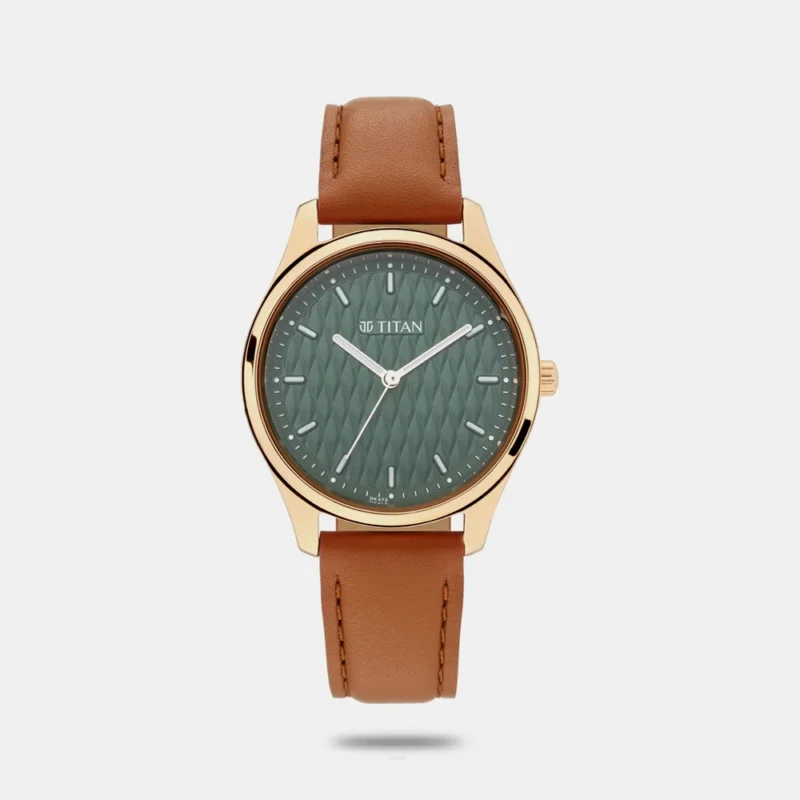 Titan Workwear Green Dial Analog Leather Strap Watch for Women NN2639WL01