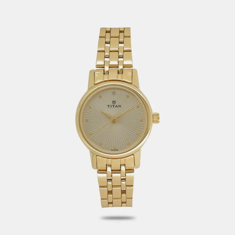 Titan Quartz Analog Champagne Dial Stainless Steel Strap Watch for Women NP2593YM01