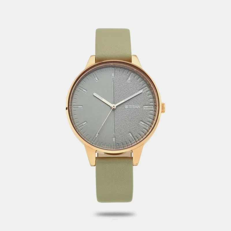 Titan Women's Precision Simplicity Watch: Green Gradient Dial with Leather Strap NP2648WL01