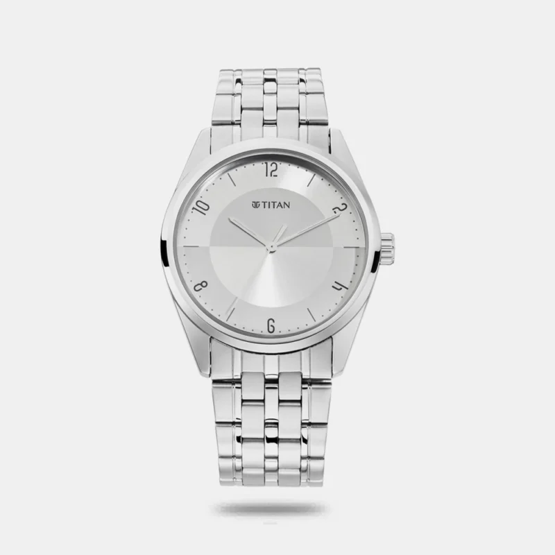 Titan Men's Eleganza Lumina White: Luminous Dial Watch with Sophisticated Link Metal Strap NS1729SM06