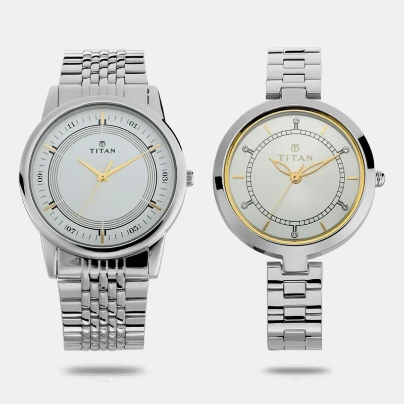 Titan Bandhan Quartz Analog Silver Dial Stainless Steel Strap Watch for Couple NS17732603SM01P