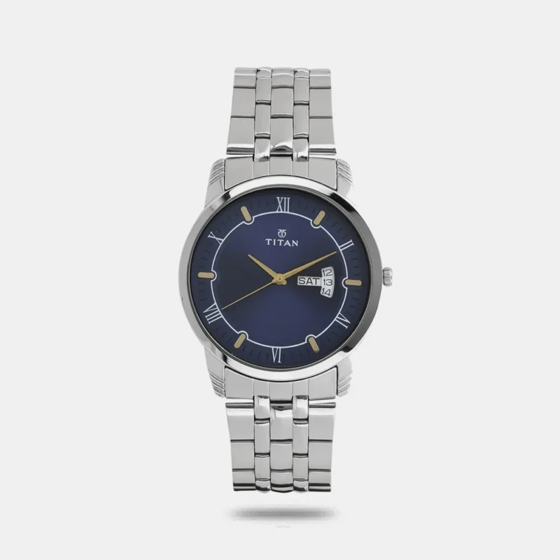 Titan Analog with Day and Date Blue Dial Stainless Steel Strap watch for Men NS1774SM01