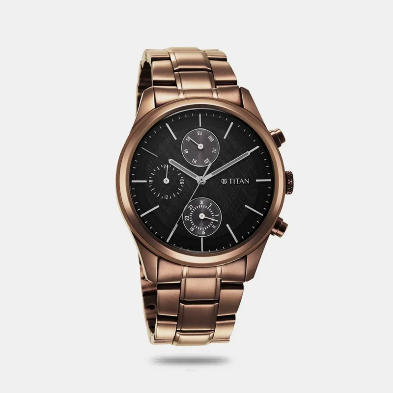 Titan Neo Splash Quartz Multifunction Black Dial Stainless Steel Strap Watch for Men NS1805QM04