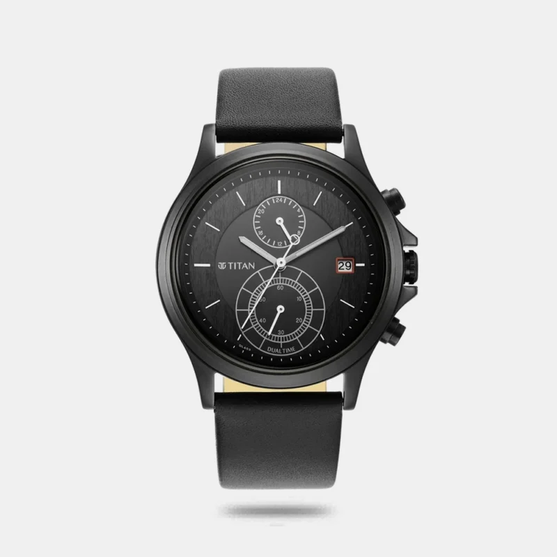 Titan Workwear Black Dial Dual Time Leather Strap watch for Men NS1870NL01