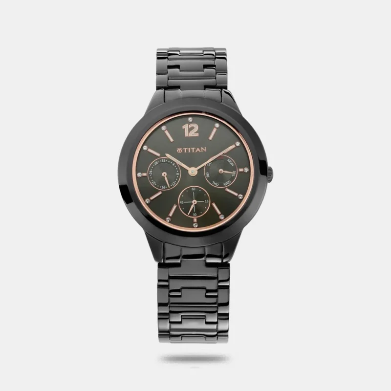 Titan Workwear Anthracite Dial Analog with Day and Date Stainless Steel Strap Watch for Women NS2588NM01