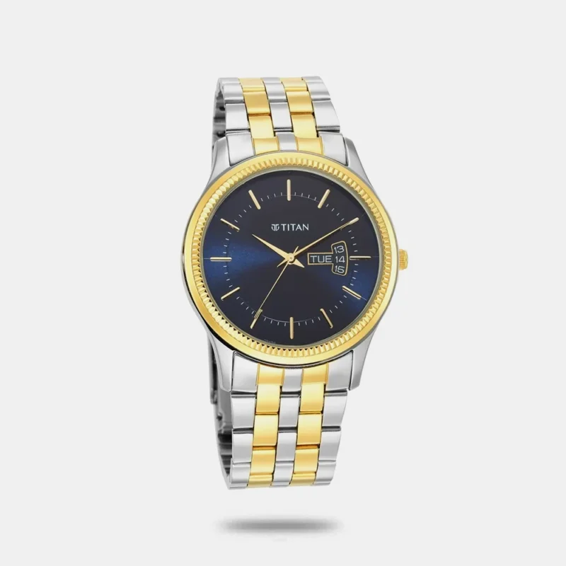 Titan Men's Trendsetter Watch: Chic Blue Dial & Two-Tone Strap 1824BM03