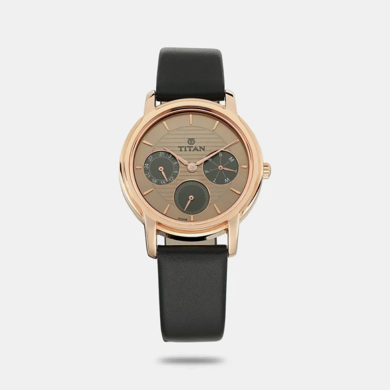 Titan Workwear Brown Dial Quartz Multifunction Leather Strap watch for Women 2595WL01