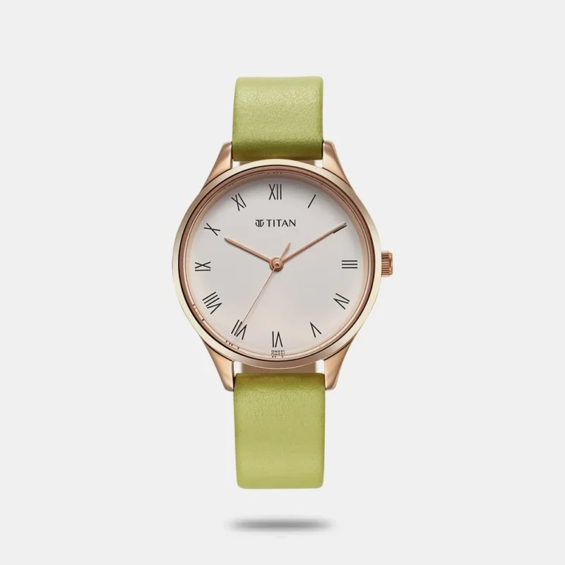 Titan Workwear Green Leather Strap watch for Women 2649WL03