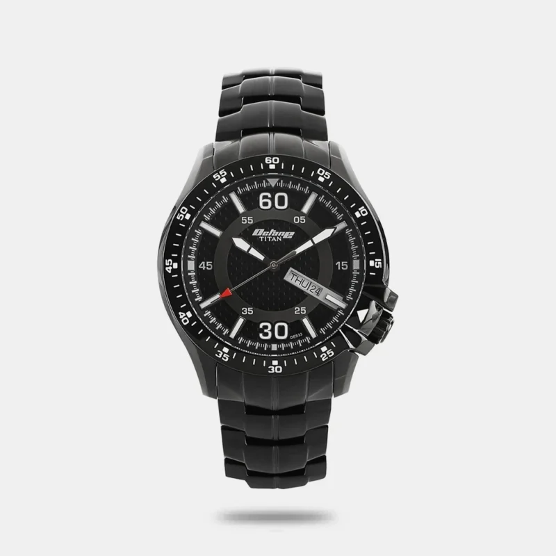Titan Analog Black Dial with Day and Date Stainless Steel Strap watch for Men 90042NM01J