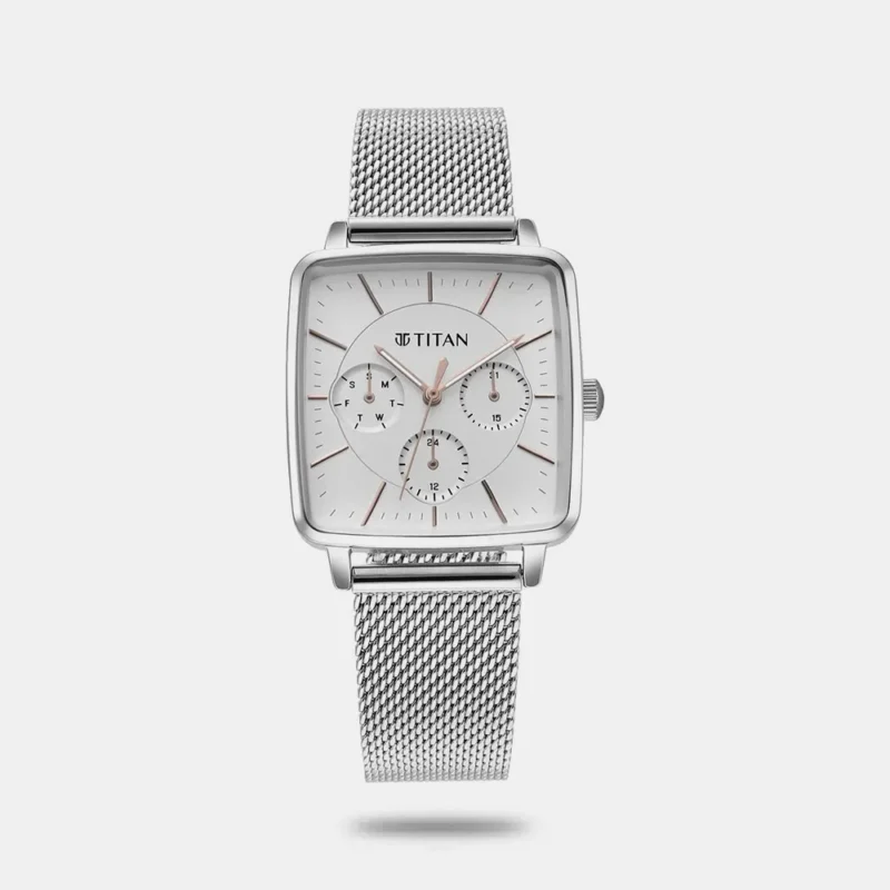 Titan Avant Garde Silver Dial Quartz Multifunction Stainless Steel Strap watch for Women 95176SM01