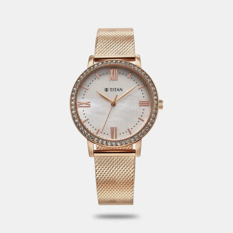 Titan Purple Style Up Quartz Analog White Dial Stainless Steel Strap Watch for Women 95236WM01