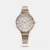A must-have timepiece for all the watch aficionados, this women's analog watch from the collection by Titan will be a perfect pick.. The silver round dial is protected by a mineral glass. It features a crown for time adjustment. The metal strap comes in a rose gpld hue that further elevates the look of the timekeeper. Besides, it is completed with a jewellery clasp to ensure a secure fit on the wrist