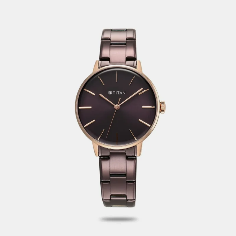 Titan TGIF Quartz Analog Brown Dial Purple Stainless Steel Strap Watch for Women 95248KM01