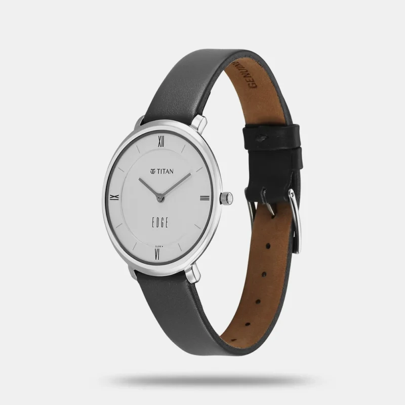 Titan Edge Slim Leather Strap Grey Dial Analog Watch for Women NR2655SL01 - Image 2