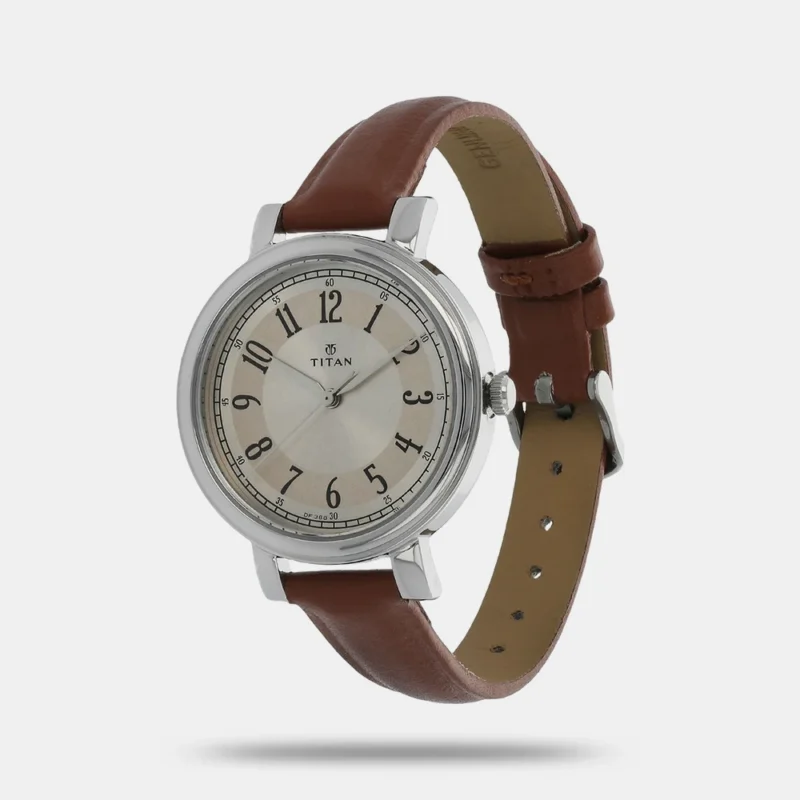 Titan Quartz Analog Off White Dial Leather Strap Watch for Women NK2554SL01 - Image 2