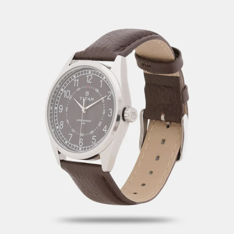 Titan Men's Timeless Charm: Men's Analog Watch with Black Dial and Brown Leather Strap NL1729SL02 - Image 2
