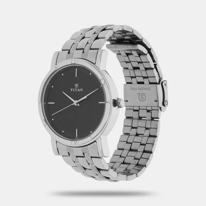 Titan Men's Elegance Watch: Black Dial with Sleek Link Strap NN1639SM02 - Image 2