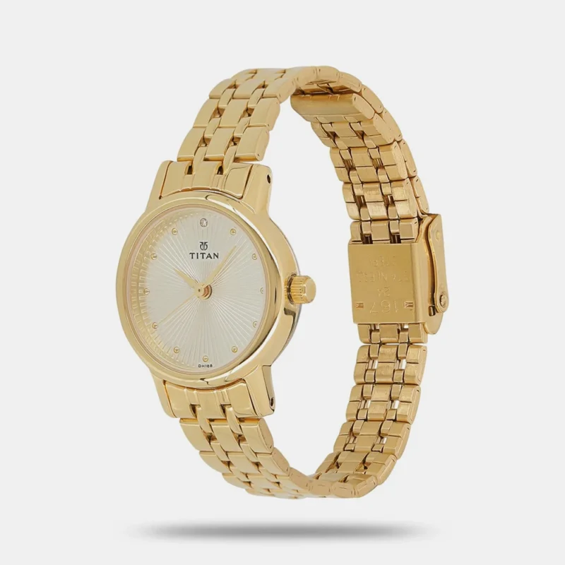 Titan Quartz Analog Champagne Dial Stainless Steel Strap Watch for Women NP2593YM01 - Image 2