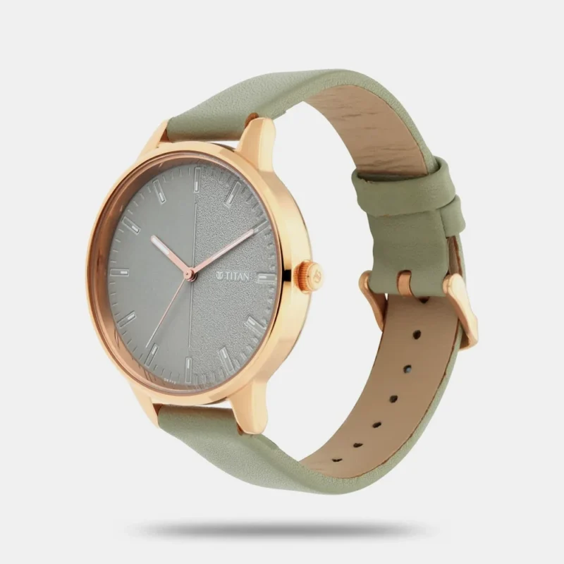 Titan Women's Precision Simplicity Watch: Green Gradient Dial with Leather Strap NP2648WL01 - Image 2