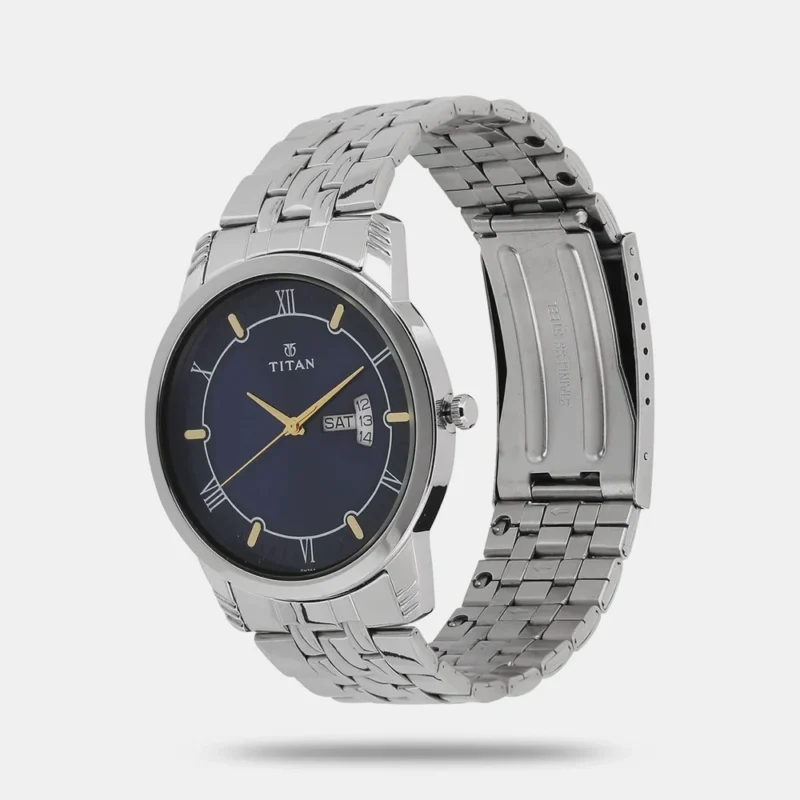 Titan Analog with Day and Date Blue Dial Stainless Steel Strap watch for Men NS1774SM01 - Image 2