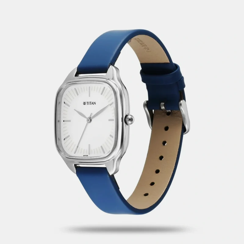 Titan Workwear Quartz Analog White Dial Blue Leather Strap Watch For Women 2733SL02 - Image 2