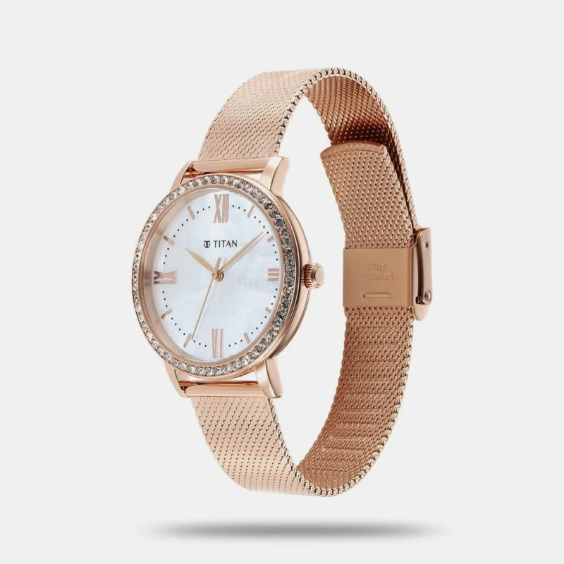 Titan Purple Style Up Quartz Analog White Dial Stainless Steel Strap Watch for Women 95236WM01 - Image 2