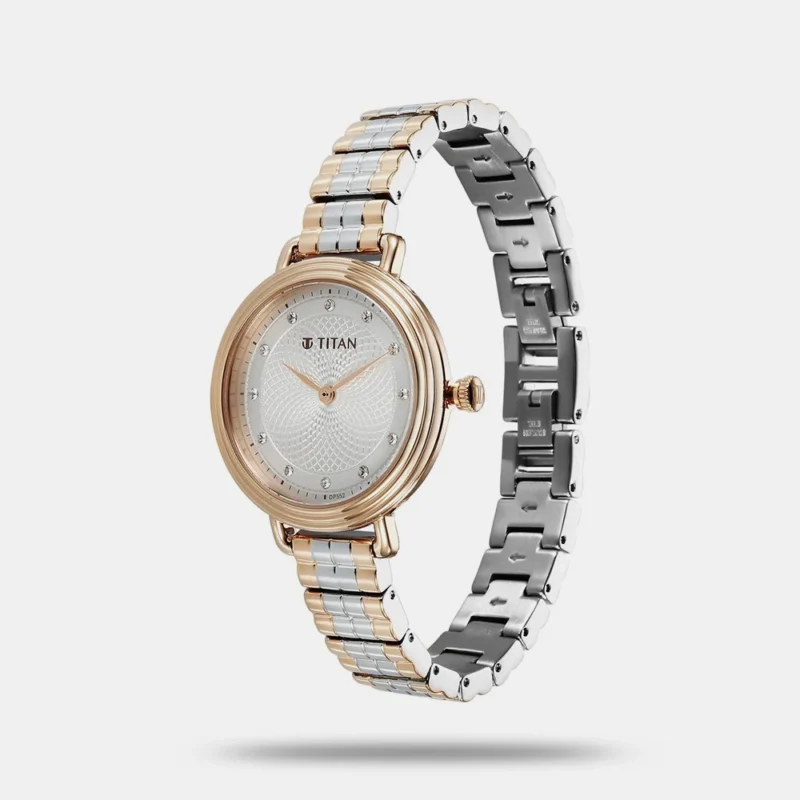 Titan Aura Quartz Analog Silver Dial Stainless Steel Strap Watch for Women 95244KM01 - Image 2